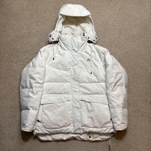 Vtg ACG Jacket Womens Medium White Down Puffer Parka Hooded Ski Snow Winter